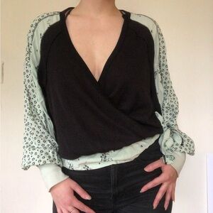 Free People Auxton Black and Mint Wrap Top